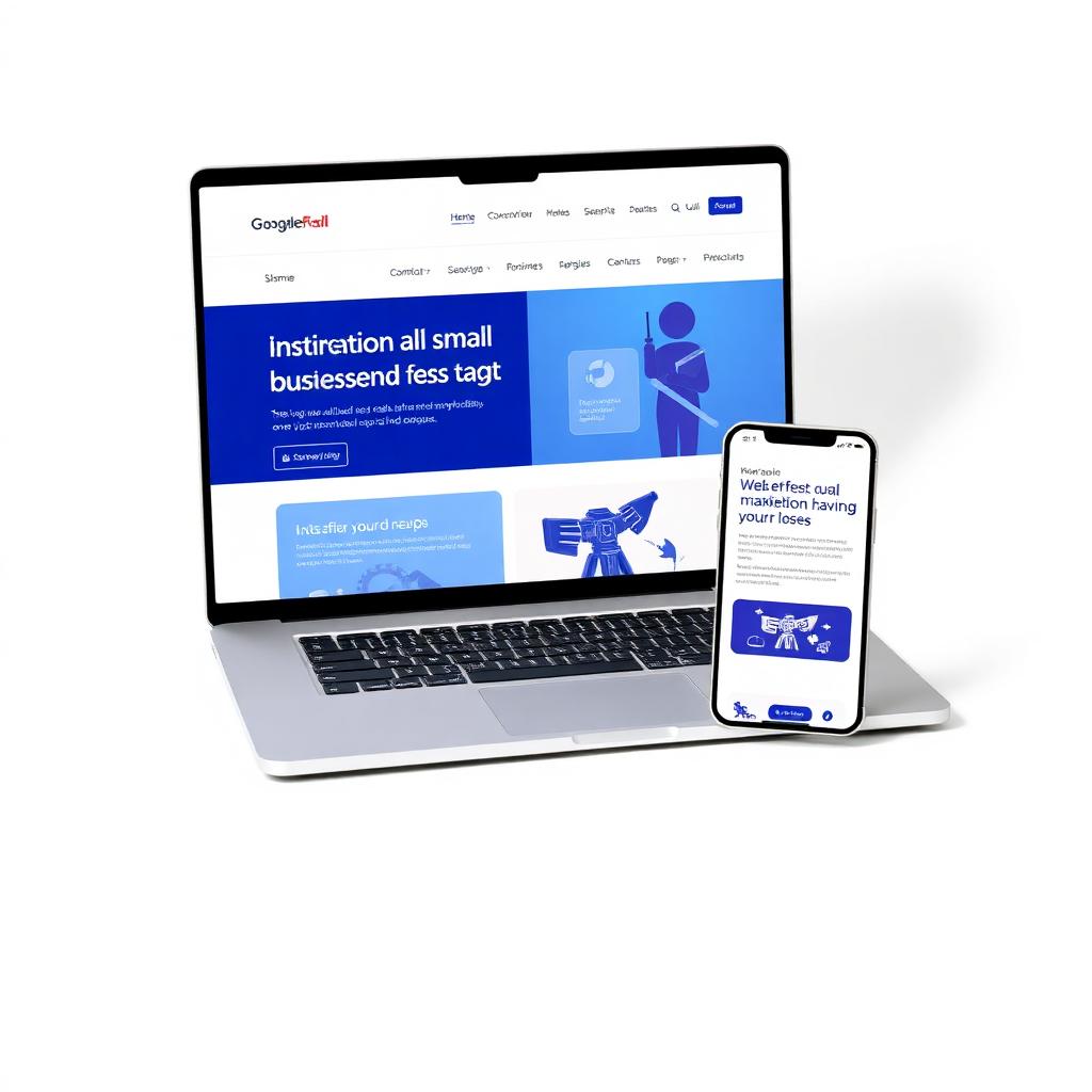 Modern small business website displayed on a laptop and phone